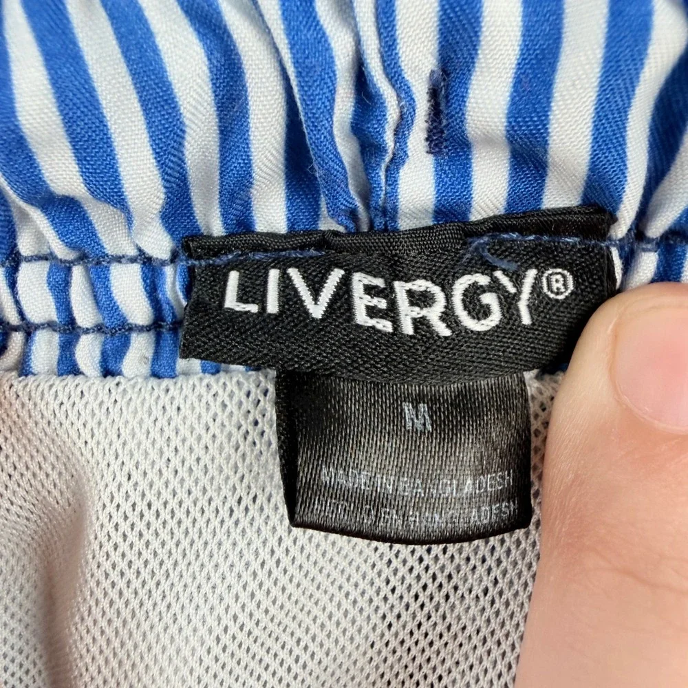 Livergy Men's Blue White Striped Swim Trunks Size Medium Board Shorts Beachwear